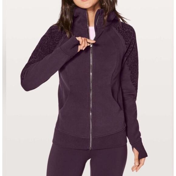 Lululemon Tops - Lululemon Scuba Hoodie Floral Flock Womens Size 4 Plum Purple Full Zip Velvet